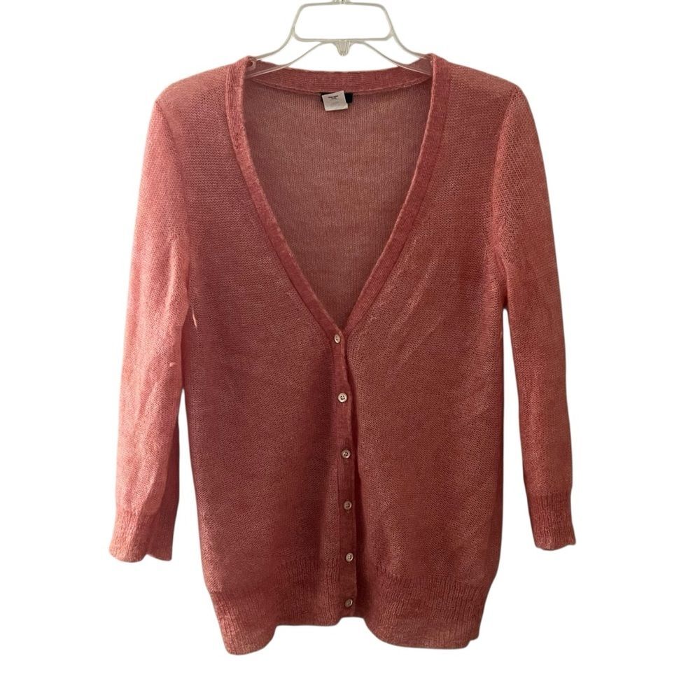 J Crew Mohair Blend Knit Lightweight Cardigan Sweater Peach Large